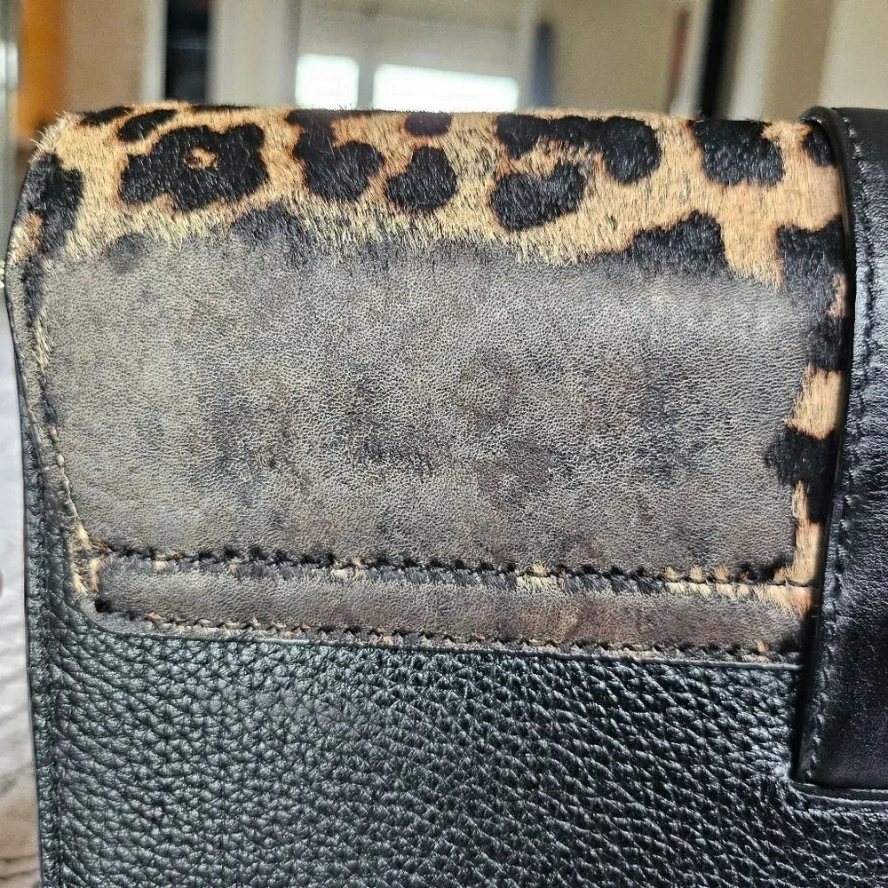 GUC Kate Spade Havana Parchment Drive Calf Hair Leopard Black Crossbody Bag